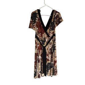 Traces Paisley V-Neck Midi Dress Women Size 14W Kimono Sleeve brown